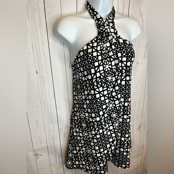 White House Black Market Size Large Black & White  Halter Tunic Top - Picture 3 of 5